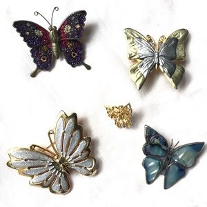 Lot 5 vintage butterfly broochs pins, Premier Designs